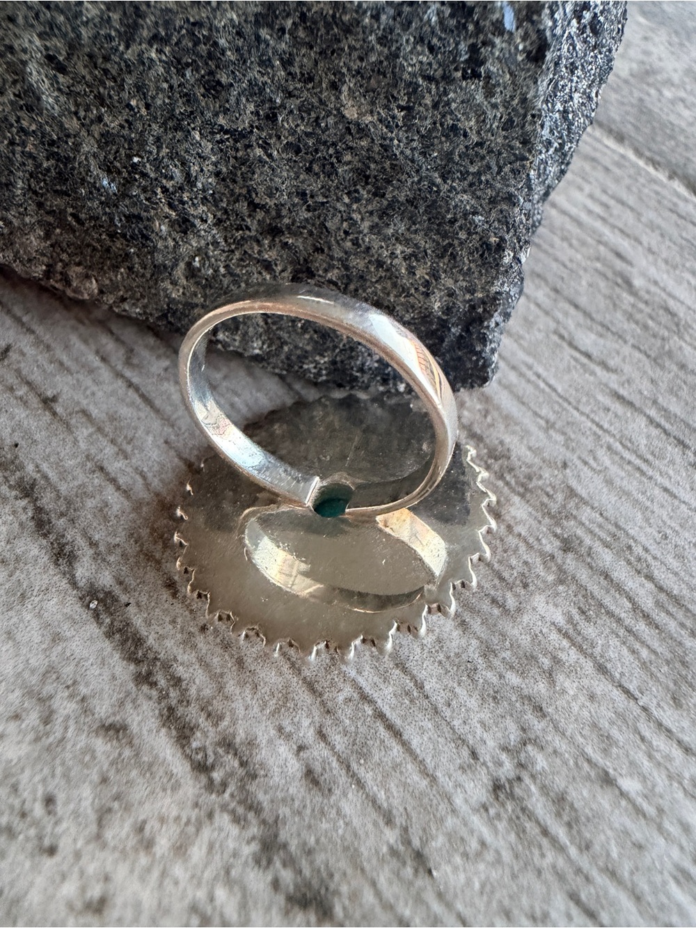 Turquoise Stone Floral Silver Ring - Picture 2 of 3